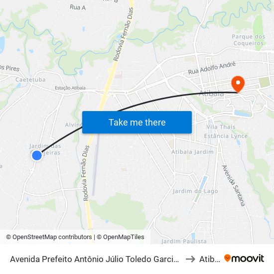 Avenida Prefeito Antônio Júlio Toledo Garcia Lopes, 1195 to Atibaia map