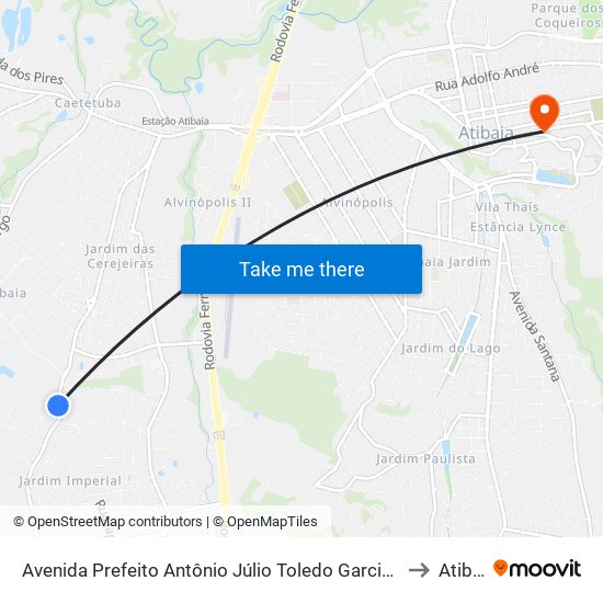 Avenida Prefeito Antônio Júlio Toledo Garcia Lopes, 2369 to Atibaia map