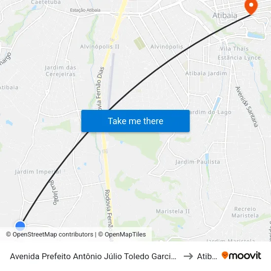 Avenida Prefeito Antônio Júlio Toledo Garcia Lopes, 4065 to Atibaia map