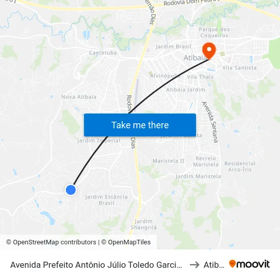 Avenida Prefeito Antônio Júlio Toledo Garcia Lopes, 5175 to Atibaia map