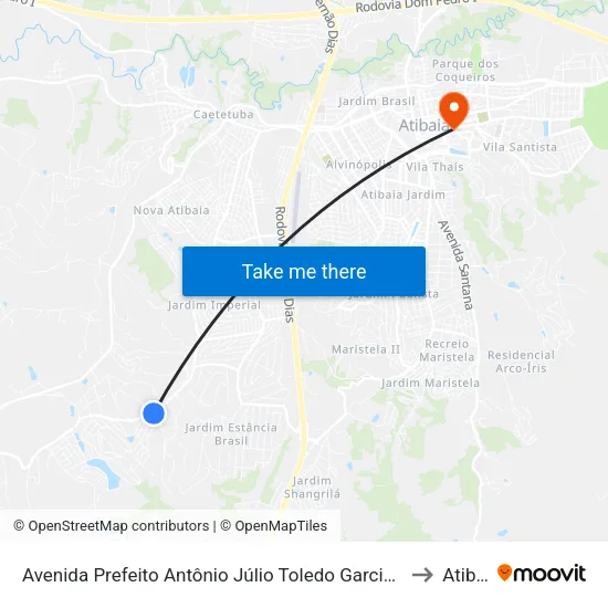 Avenida Prefeito Antônio Júlio Toledo Garcia Lopes, 1-159 to Atibaia map