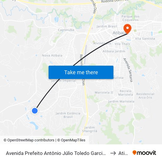 Avenida Prefeito Antônio Júlio Toledo Garcia Lopes, 784-960 to Atibaia map