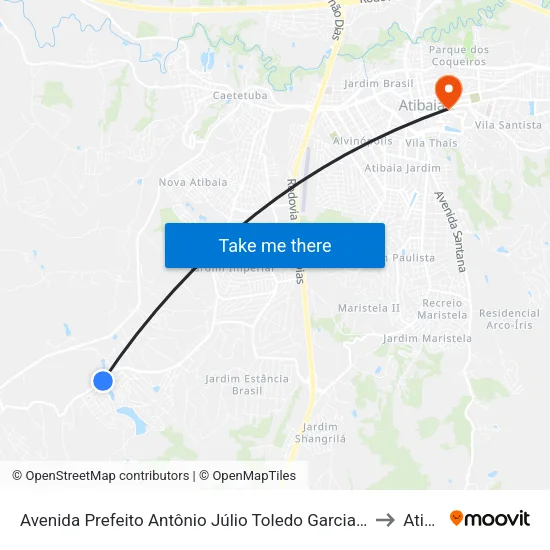 Avenida Prefeito Antônio Júlio Toledo Garcia Lopes, 1431-1503 to Atibaia map