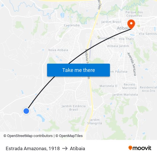 Estrada Amazonas, 1918 to Atibaia map