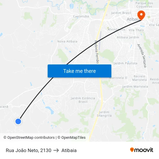 Rua João Neto, 2130 to Atibaia map