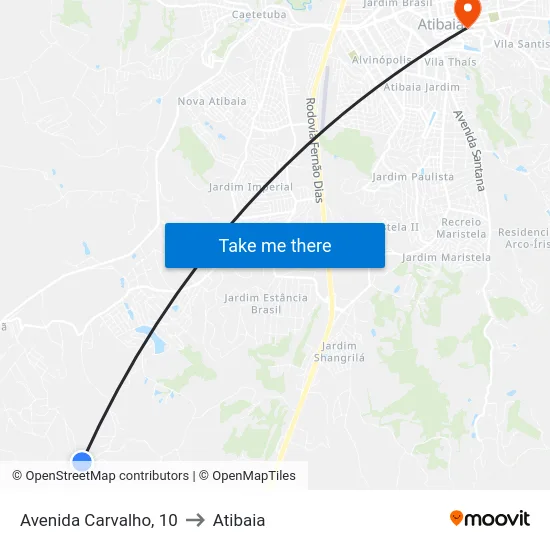 Avenida Carvalho, 10 to Atibaia map