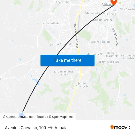 Avenida Carvalho, 100 to Atibaia map