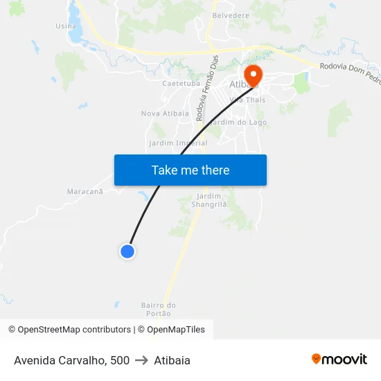 Avenida Carvalho, 500 to Atibaia map
