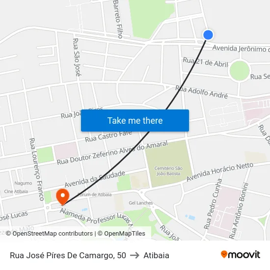 Rua José Píres De Camargo, 50 to Atibaia map