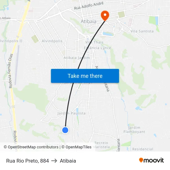 Rua Rio Preto, 884 to Atibaia map