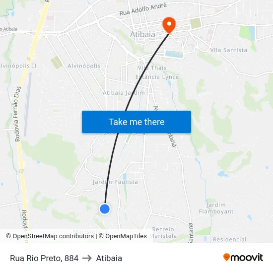 Rua Rio Preto, 884 to Atibaia map