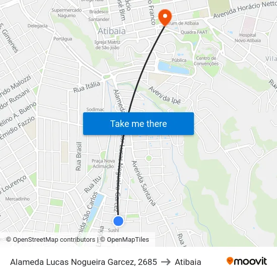 Alameda Lucas Nogueira Garcez, 2685 to Atibaia map