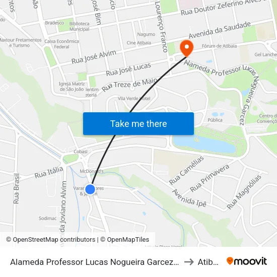 Alameda Professor Lucas Nogueira Garcez, 897 to Atibaia map