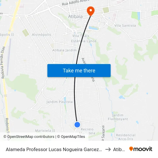 Alameda Professor Lucas Nogueira Garcez, 4562 to Atibaia map