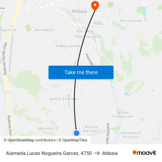 Alameda Lucas Nogueira Garcez, 4750 to Atibaia map