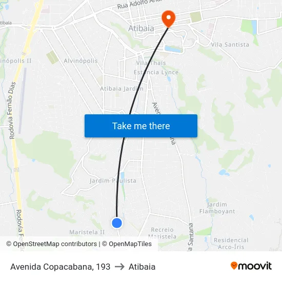 Avenida Copacabana, 193 to Atibaia map