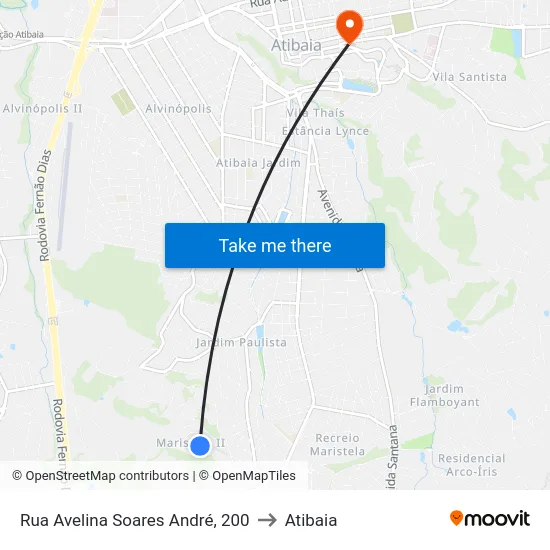 Rua Avelina Soares André, 200 to Atibaia map