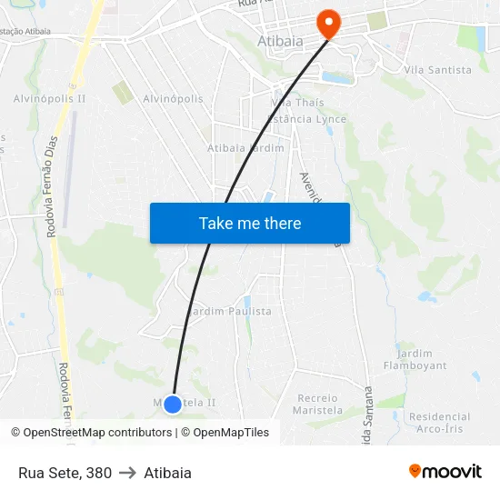 Rua Sete, 380 to Atibaia map