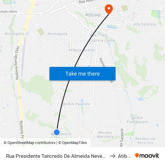 Rua Presidente Tancredo De Almeida Neves, 113 to Atibaia map