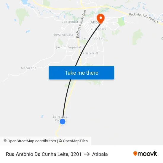 Rua Antônio Da Cunha Leite, 3201 to Atibaia map