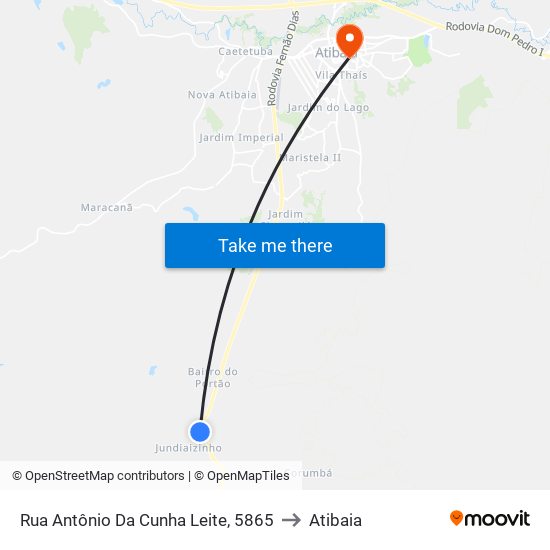 Rua Antônio Da Cunha Leite, 5865 to Atibaia map