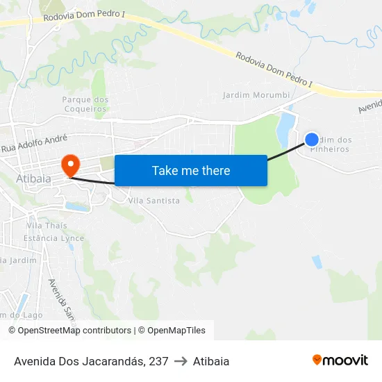 Avenida Dos Jacarandás, 237 to Atibaia map