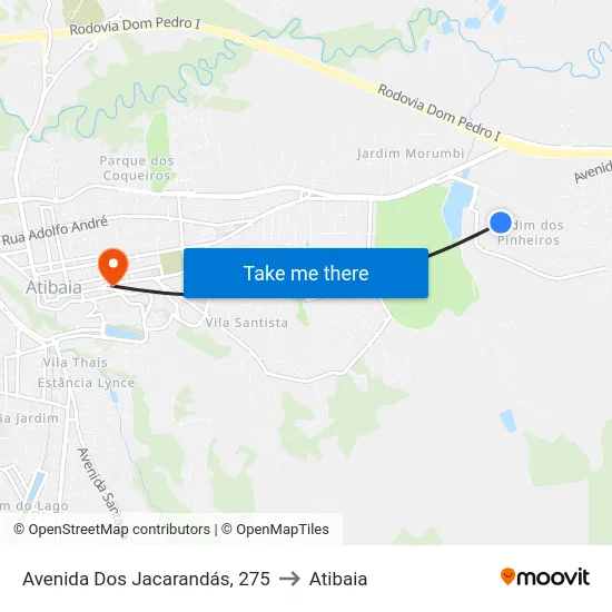 Avenida Dos Jacarandás, 275 to Atibaia map