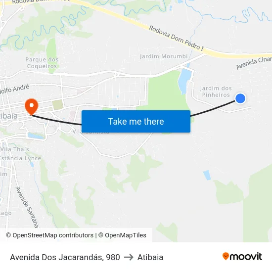 Avenida Dos Jacarandás, 980 to Atibaia map