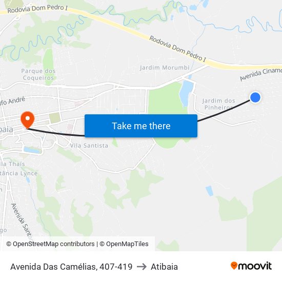 Avenida Das Camélias, 407-419 to Atibaia map