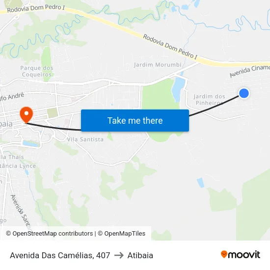 Avenida Das Camélias, 407 to Atibaia map