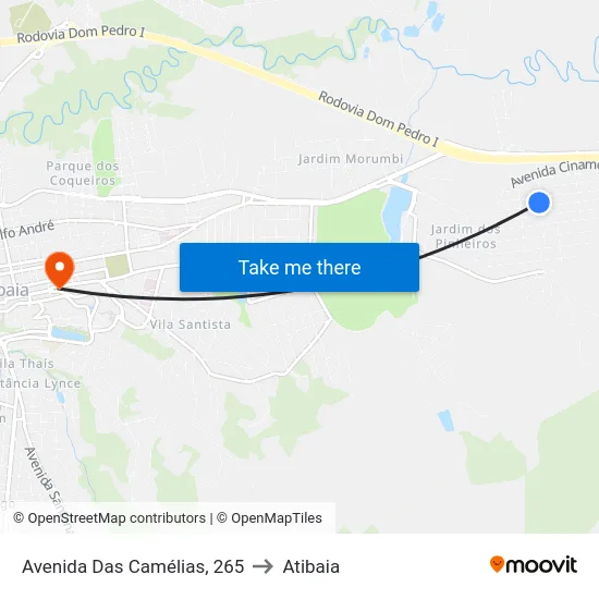 Avenida Das Camélias, 265 to Atibaia map
