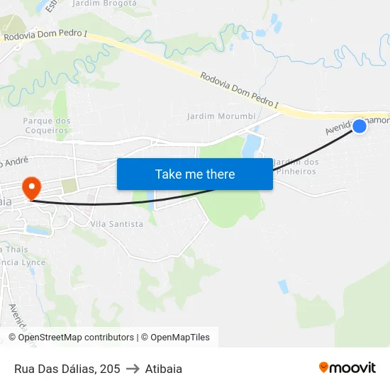Rua Das Dálias, 205 to Atibaia map