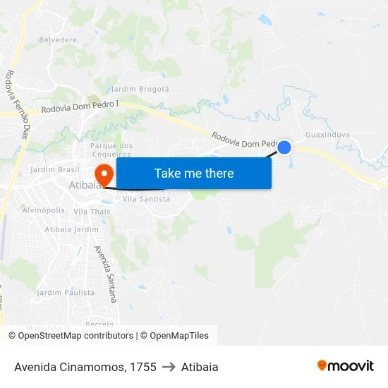 Avenida Cinamomos, 1755 to Atibaia map