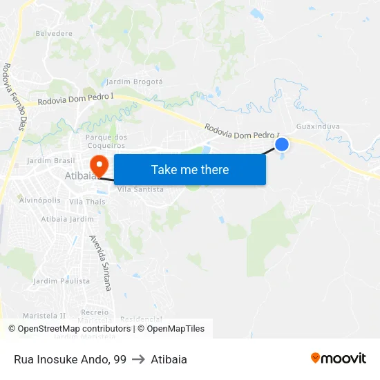 Rua Inosuke Ando, 99 to Atibaia map
