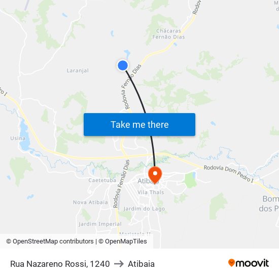 Rua Nazareno Rossi, 1240 to Atibaia map