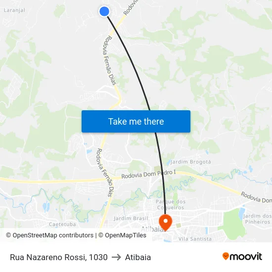 Rua Nazareno Rossi, 1030 to Atibaia map