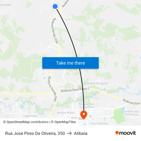 Rua Jose Pires De Oliveira, 350 to Atibaia map