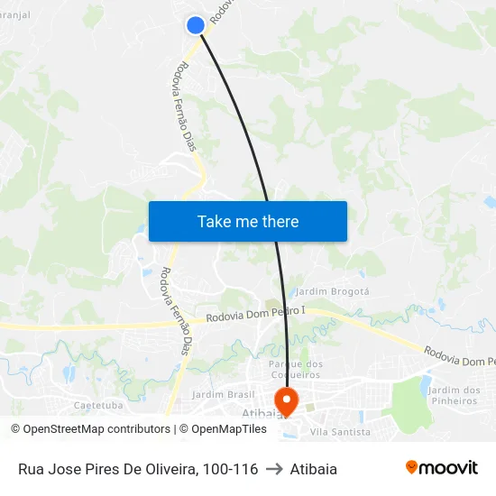 Rua Jose Pires De Oliveira, 100-116 to Atibaia map