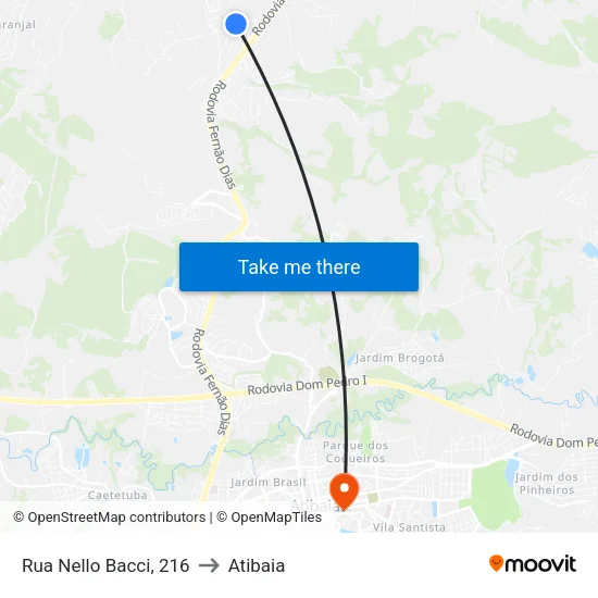 Rua Nello Bacci, 216 to Atibaia map