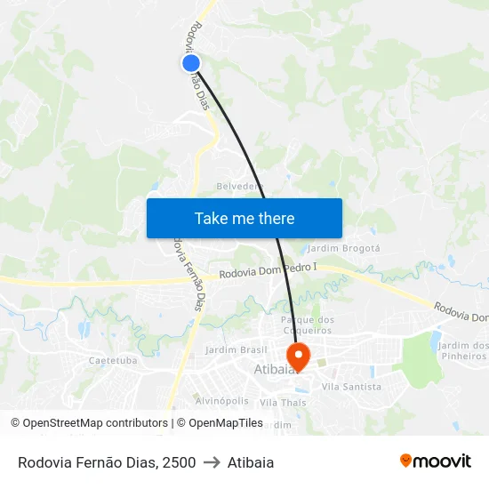 Rodovia Fernão Dias, 2500 to Atibaia map