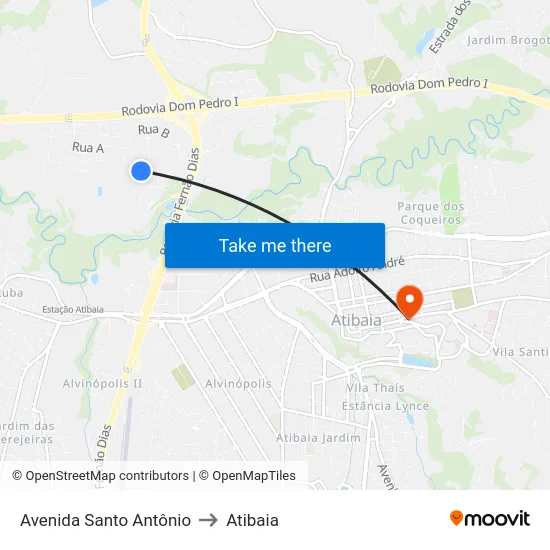 Avenida Santo Antônio to Atibaia map