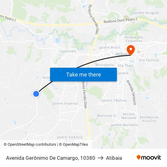 Avenida Gerônimo De Camargo, 10380 to Atibaia map