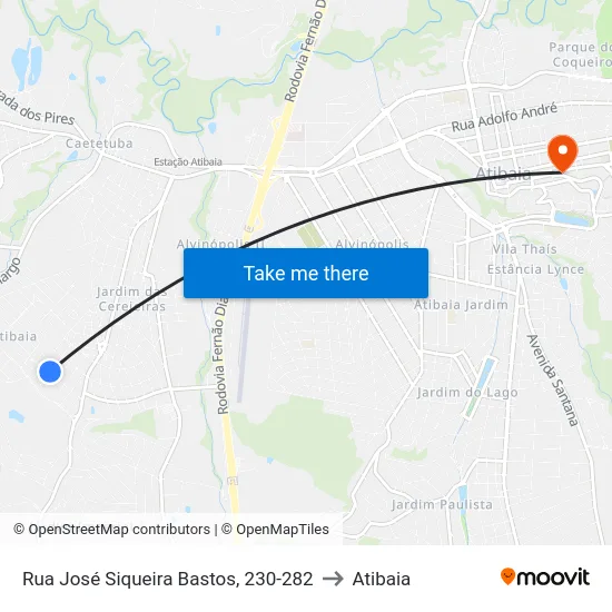 Rua José Siqueira Bastos, 230-282 to Atibaia map