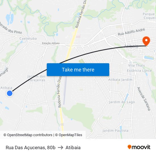 Rua Das Açucenas, 80b to Atibaia map