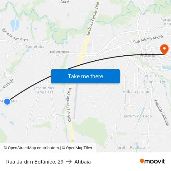 Rua Jardim Botânico, 29 to Atibaia map