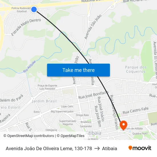 Avenida João De Oliveira Leme, 130-178 to Atibaia map