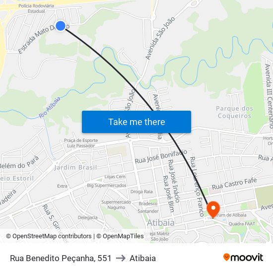 Rua Benedito Peçanha, 551 to Atibaia map