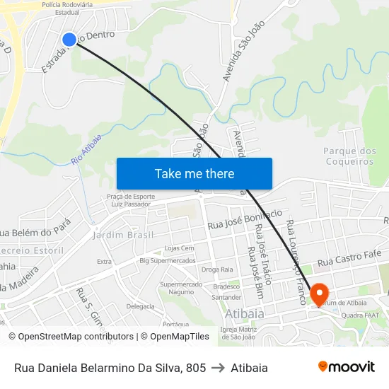 Rua Daniela Belarmino Da Silva, 805 to Atibaia map