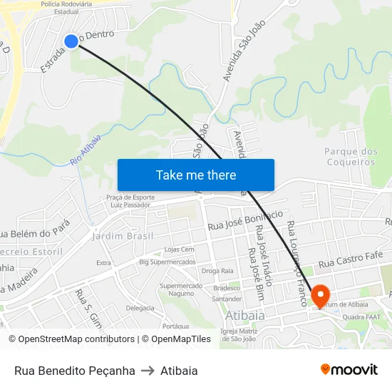 Rua Benedito Peçanha to Atibaia map