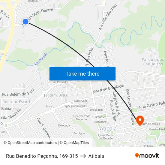 Rua Benedito Peçanha, 169-315 to Atibaia map